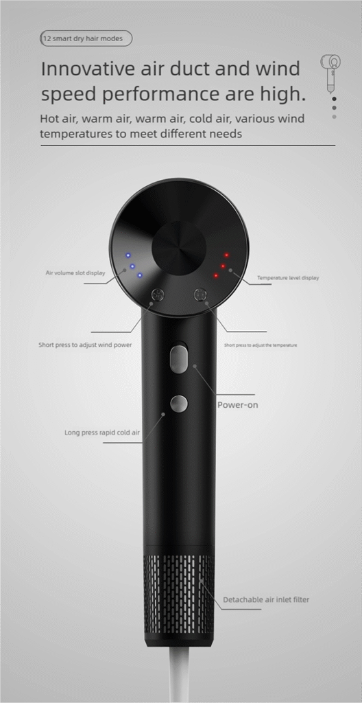 h21 professional hair dryer – 100,000 rpm ionic fast drying with smart temperature control & magnetic nozzles