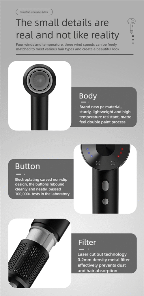 h21 professional hair dryer – 100,000 rpm ionic fast drying with smart temperature control & magnetic nozzles