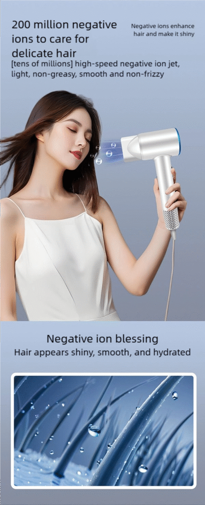 high speed hair dryer – 110,000 rpm brushless motor, 200m ions & smart led display