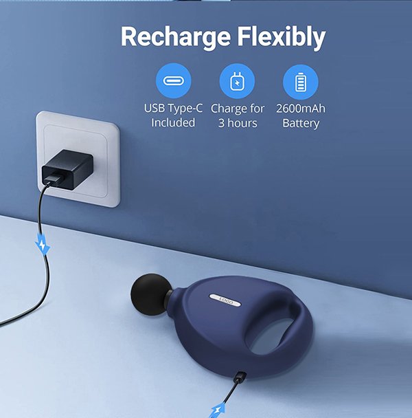 m6 mini massage gun 2600mah portable deep tissue percussion massager, 4 speed levels(1800 2600rpm)