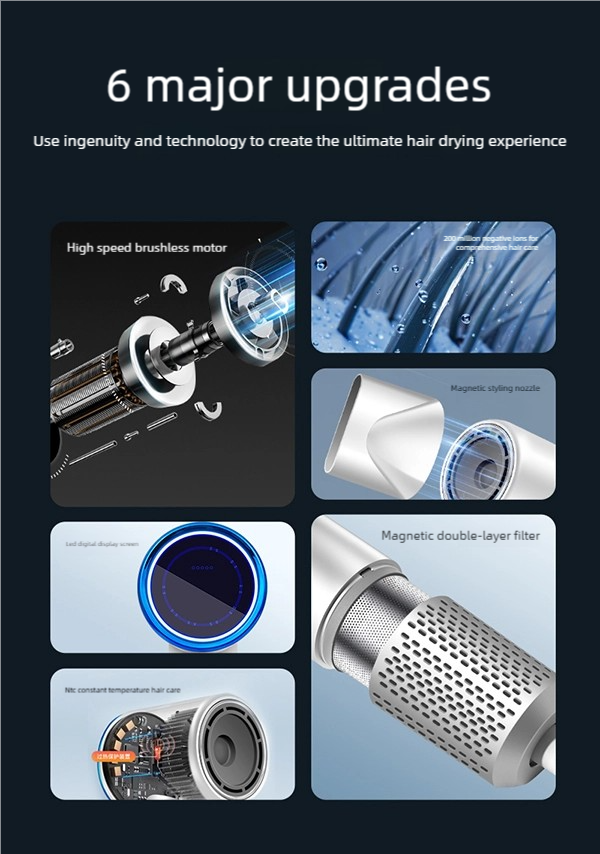 high speed hair dryer – 110,000 rpm brushless motor, 200m ions & smart led display