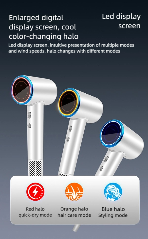 high speed hair dryer – 110,000 rpm brushless motor, 200m ions & smart led display