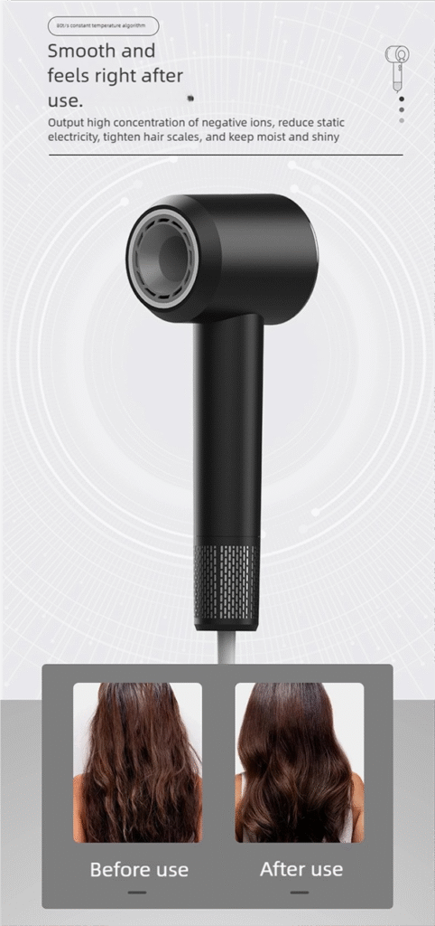 h21 professional hair dryer – 100,000 rpm ionic fast drying with smart temperature control & magnetic nozzles