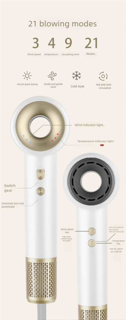 professional high speed hair dryer – 100 million negative ions, 21 modes & frizz free shine