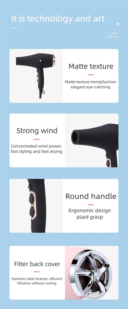 hp01 professional hair dryer – high speed ionic care with intelligent temperature control