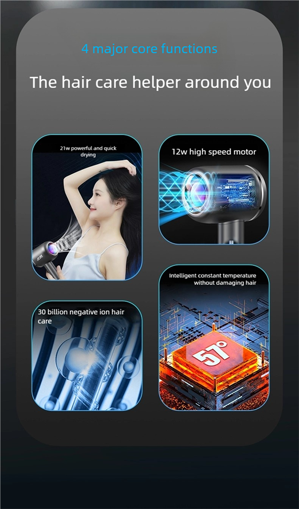 gw h13 silent hair dryer – professional 120,000 rpm ionic care with reverse cleaning & ultra quiet design