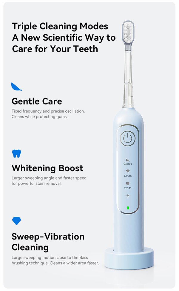 intelligent servo system electric toothbrush with 60° sweeping vibration