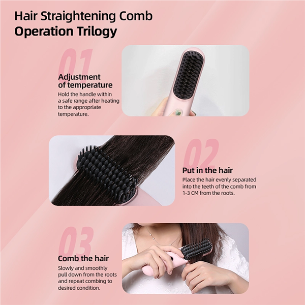 wireless hair straightening comb, negative ion hair care, portable straightener brush for frizz free hair