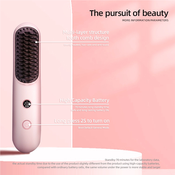 wireless hair straightening comb, negative ion hair care, portable straightener brush for frizz free hair
