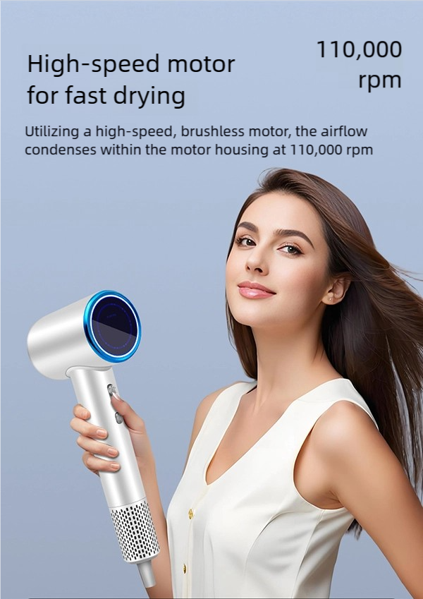 high speed hair dryer – 110,000 rpm brushless motor, 200m ions & smart led display