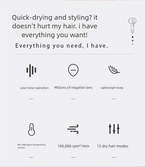 h21 professional hair dryer – 100,000 rpm ionic fast drying with smart temperature control & magnetic nozzles