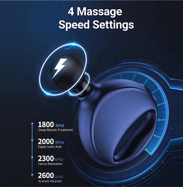 m6 mini massage gun 2600mah portable deep tissue percussion massager, 4 speed levels(1800 2600rpm)