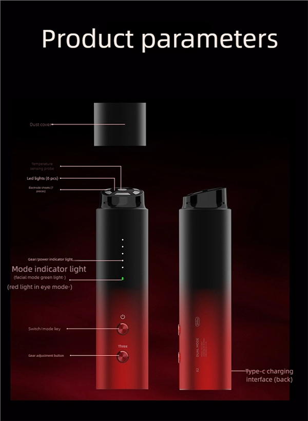 dual mode multifunctional beauty instrument 7 pole probe with ems microcurrent & red light therapy for face & eye care