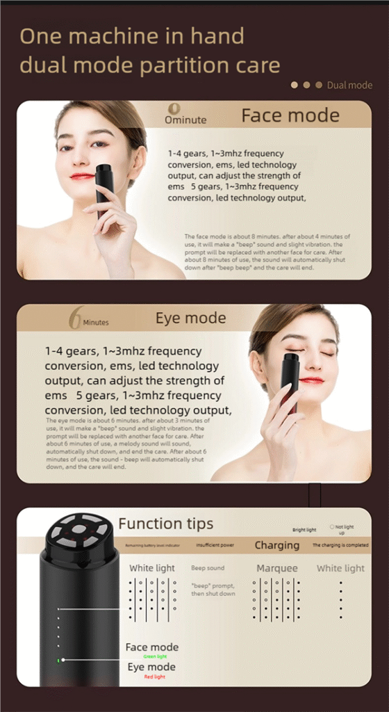 dual mode multifunctional beauty instrument 7 pole probe with ems microcurrent & red light therapy for face & eye care