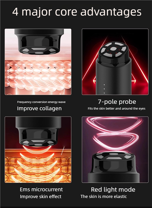 dual mode multifunctional beauty instrument 7 pole probe with ems microcurrent & red light therapy for face & eye care